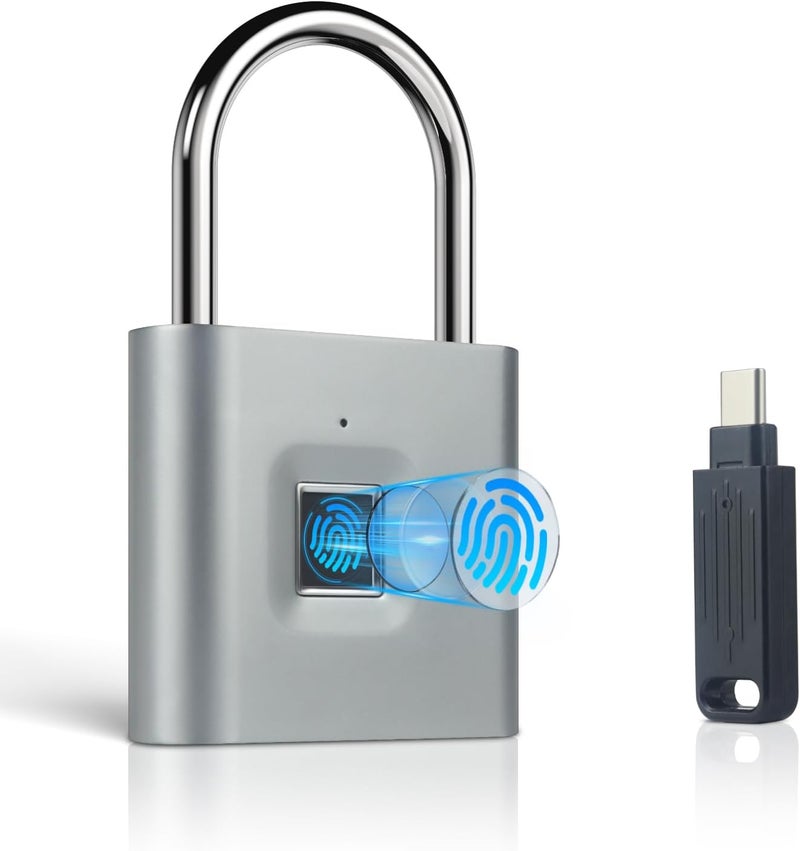 KENRONE قفل بصمة الإصبع، شحن USB محمول مع مفتاح إعادة تعيين، قفل ذكي بفتح سريع، مقاوم للماء والصدأ، أقفال لخزائن المدارس، المستودعات، الصالات الرياضية، المنازل، خزائن المكاتب - Image 1